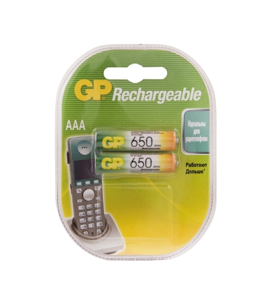Перезаряжаемые аккумуляторы GP 65AAAHC AAA, емкость 650 мАч - 2 шт. в клемшеле