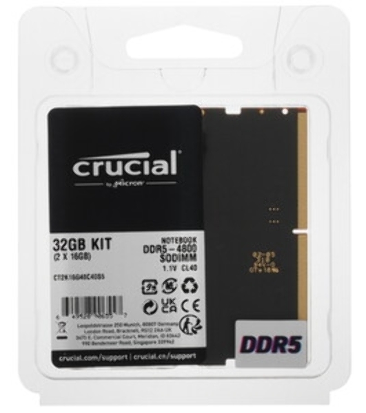 Оперативная память Crucial, DDR5, 16GB (1x16 GB), 4800 MHz, CL40, DIMM