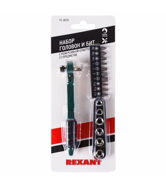 Набор головок и бит с ключом-трещоткой 17 предметов Rexant