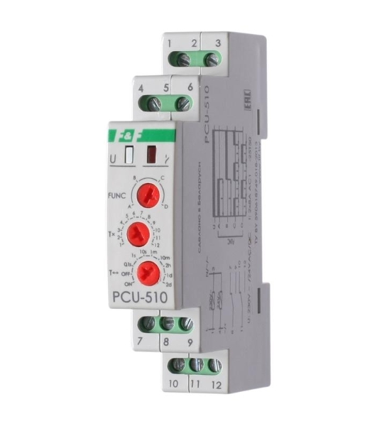 Реле времени PCU-510 (многофункц. 230В 2х8А 2перекл. IP20 монтаж на DIN-рейке) F&F EA02.001.009
