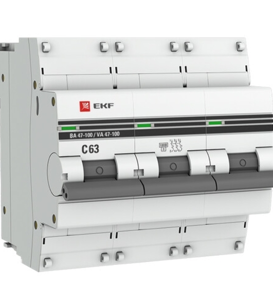 Выключатель автоматический EKF mcb47100-3-63C-pro 3P 63А (C) 10kA ВА 47-100 EKF PROxima