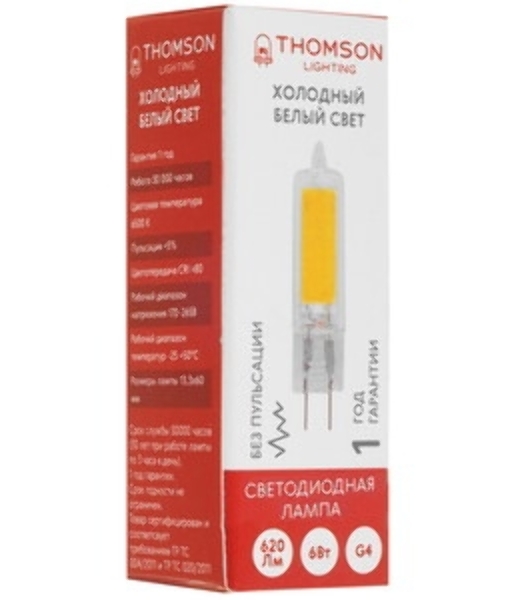Лампа LED Thomson G4, капсульная, 6Вт, 6500К, белый холодный, TH-B4221, 1 шт.