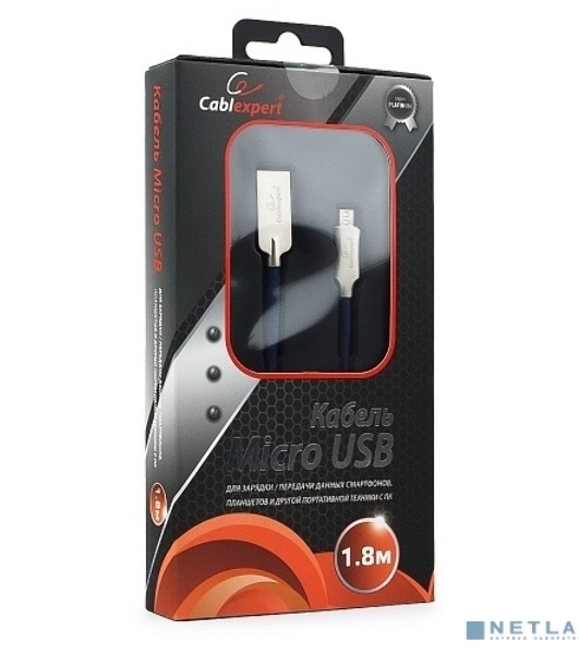 Кабель USB2.0 Cablexpert CC-P-mUSB02Bl-1.8M, AM/microB, серия Platinum, длина 1.8м, синий, блистер