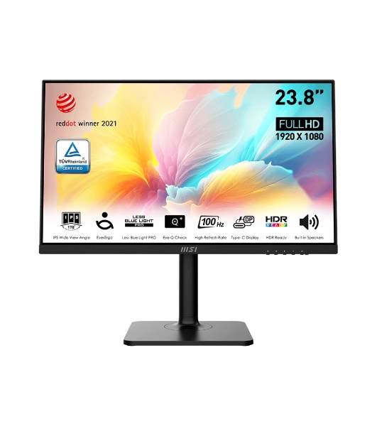 Монитор 23.8' MSI Modern MD2412P IPS 1920x1080, 100 Гц, 4 мс, 16:9, 300 кд/м2, 1xHDMI, 1xUSB-C, 1x3.5 мм, черный