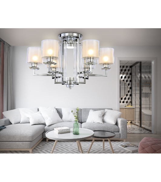 Светильник Ambrella light TR4418/6 CH/CL/FR хром/прозрачный/белый матовый E27*6 max 40W D748*463