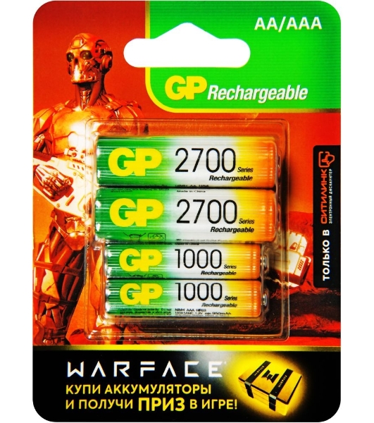 Аккумулятор GP Rechargeable 270AA+100AAAHC AA/AAA NiMH 2700mAh (4шт) блистер
